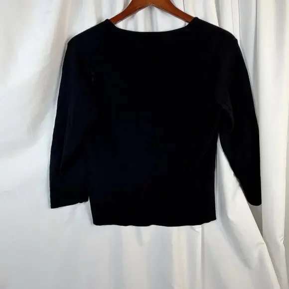 Talbots Black Button Up Cardigan Long Sleeve Y-Neckline Classic Layer SZ Large - Picture 7 of 9